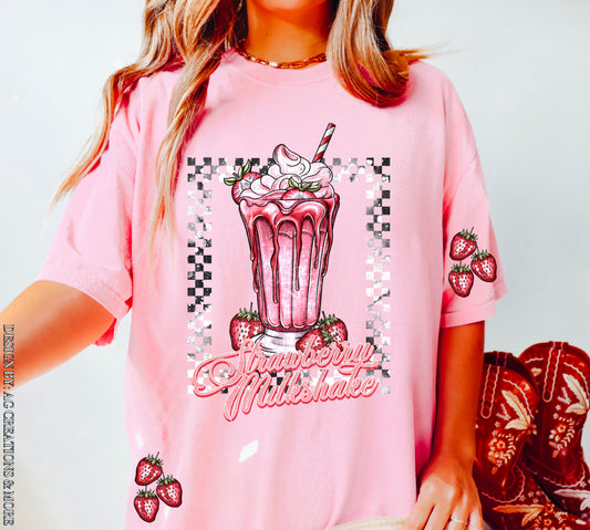 Strawberry Milkshake Checkers Tee