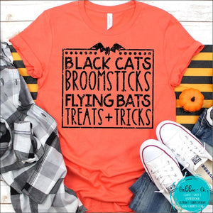 Black Cats Broom Sticks Flying Bats T-Shirt